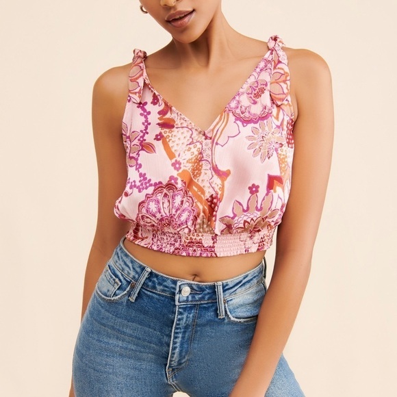Free People Weekend In Montauk Crop Top in Pink Size Large NWT - Picture 4 of 8